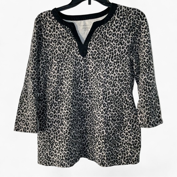 Charter Club Leopard Print Top | Size M | Black & Grey Animal Print | 3/4 Sleeve - Picture 9 of 10